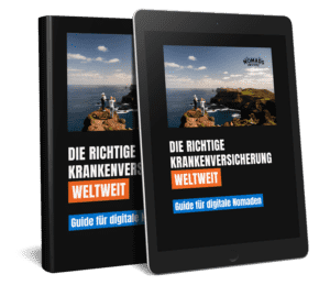 Der Versicherungs-Leitfaden für digitale Nomaden als Buch und auf einem Tablet